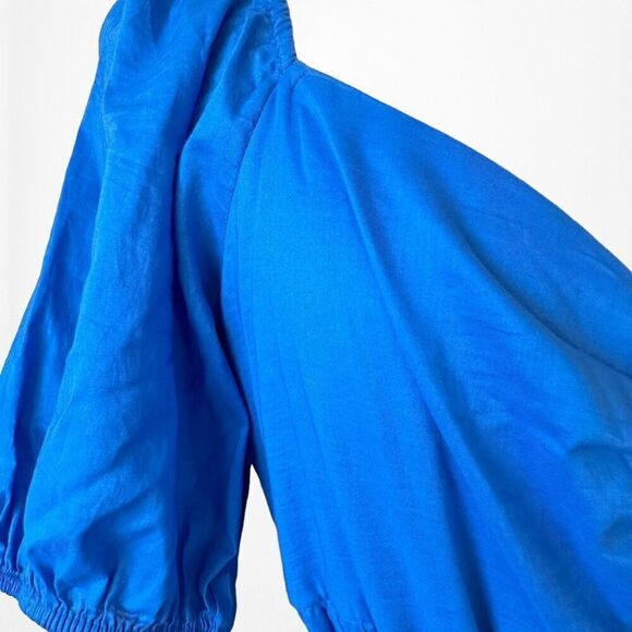 Lauren Conrad Blue Puffy Sleeve Cutout Babydoll Shift Midi Dress Size M - Picture 7 of 7